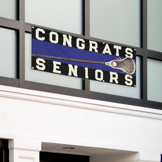 Lacrosse Team Seniors Blue Congrats Banner (Outside Building)
