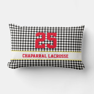 Lacrosse Team Sports Player NUMBER Checkerboard Lumbar Pillow