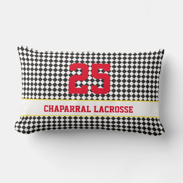 Lacrosse Team Sports Player NUMBER Checkerboard Lumbar Pillow (Front)