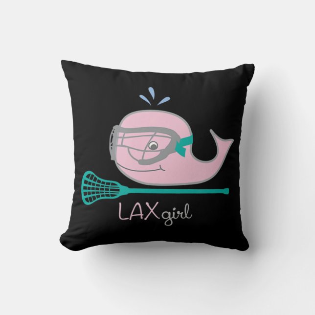 Lacrosse Tees for girls Pink Whale Mask Throw Pillow (Front)