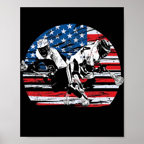 Lacrosse US American Flag Lax Sticks Helmet 4th Poster