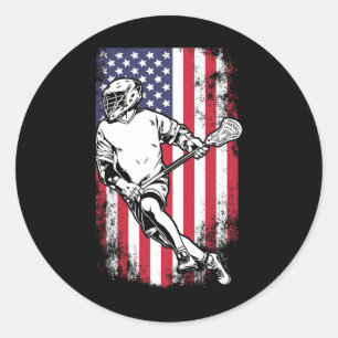 Lacrosse Us Flag Classic Round Sticker