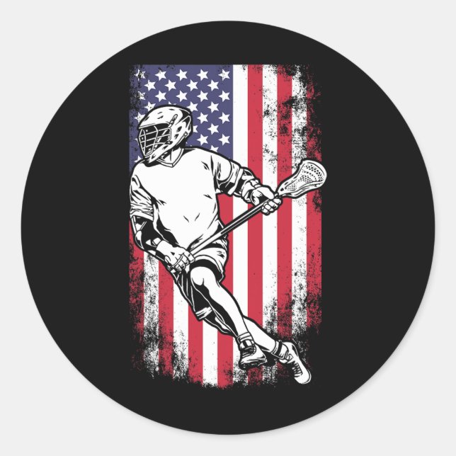 Lacrosse Us Flag  Classic Round Sticker (Front)