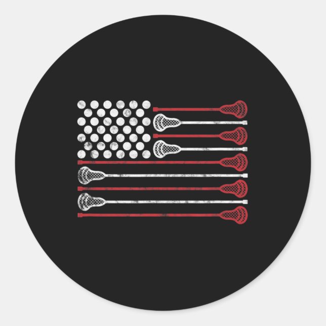 Lacrosse USA Flag Lax Classic Round Sticker (Front)