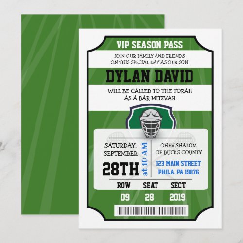 LACROSSE VIP TICKET Bar Bat Mitzvah Invitation