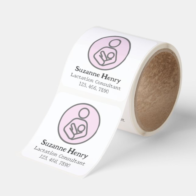 Lactation Consultant Breastfeeding Pink Square Sticker (Roll)