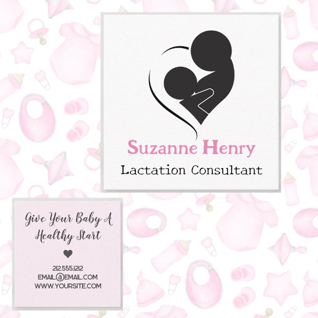 Lactation Consultant Nursing Baby Pink Square Business Card (Creator Uploaded)