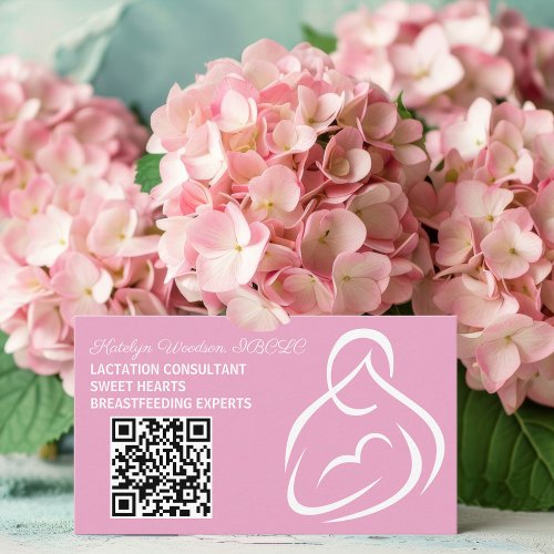 Lactation Consultant QR Code Pink Breastfeeding Business Card