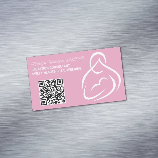 Lactation Consultant QR Code Pink Breastfeeding  Business Card Magnet (In Situ)