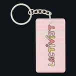 Lactivist Keychain<br><div class="desc">Lactivist in handwritten colorful letters on a striped background.</div>