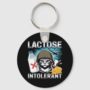 Lactose Intolerant Cat Funny Milk Cheese Cow Keychain