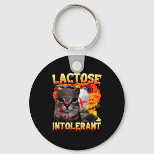 Lactose Intolerant Silly Cat Meme Funny Saying Cat Keychain