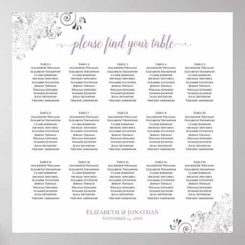 Lacy 15 Table Wedding Seating Chart White Lavender