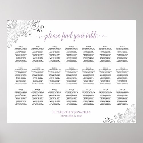 Lacy 21 Table Wedding Seating Chart White Lavender