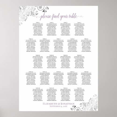 Lacy 22 Table Wedding Seating Chart White Lavender