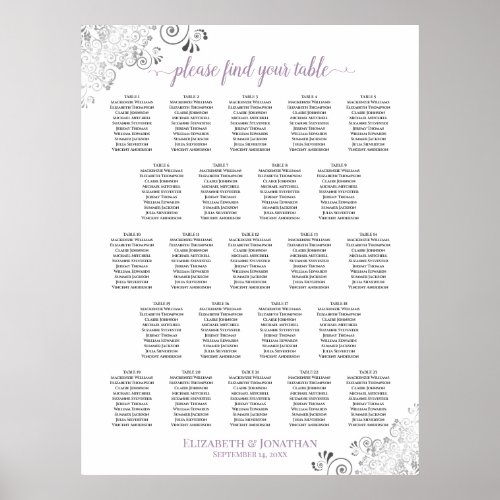 Lacy 23 Table Wedding Seating Chart White Lavender