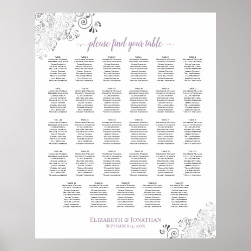 Lacy 29 Table Wedding Seating Chart Lavender White