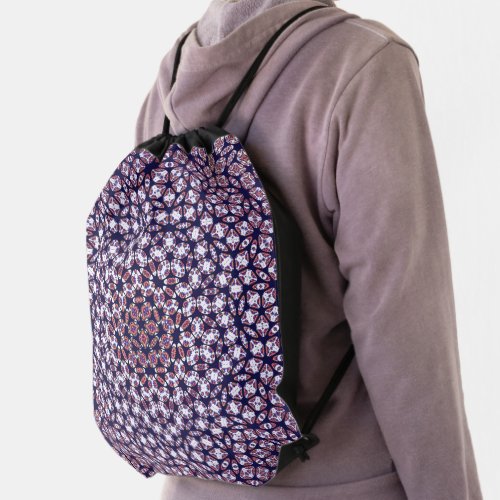Lacy abstract floral violet blue morph geometrn drawstring bag