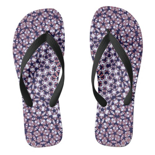 Lacy abstract floral violet blue morph geometrn flip flops