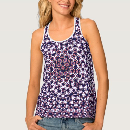 Lacy abstract floral violet blue morph geometrn tank top