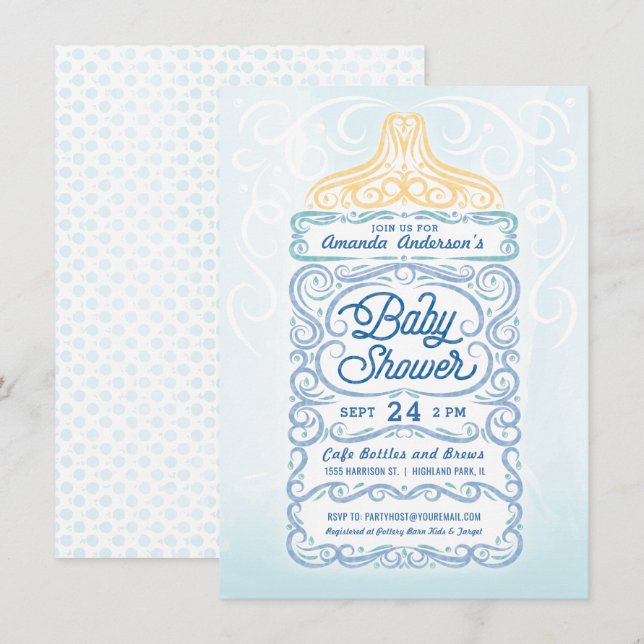 Lacy Baby Bottle Boy Shower Invitation (Front/Back)