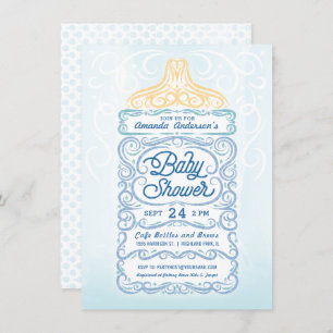 Lacy Baby Bottle Boy Shower Invitation
