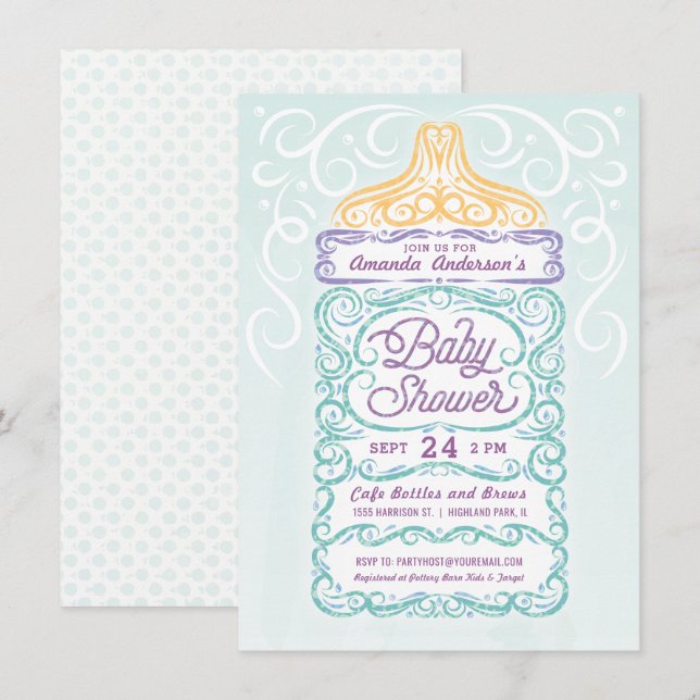 Lacy Baby Bottle Gender Neutral Shower Invitation (Front/Back)