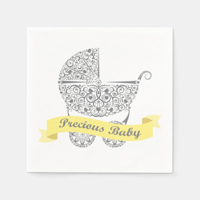 Lacy Baby Carriage Napkin Yellow 1 (Front)