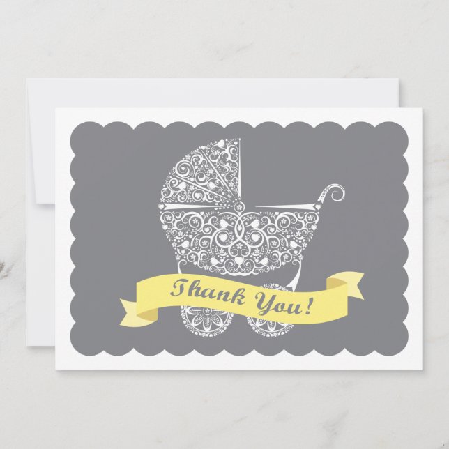 Lacy Baby Carriage Thank You Note Yellow (Front)