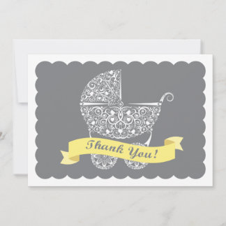 Lacy Baby Carriage Thank You Note Yellow Card