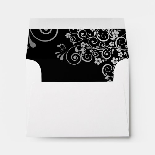 Lacy Black  Silver Inside White Wedding RSVP Envelope