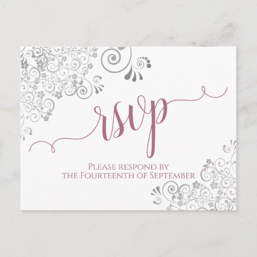 Lacy Calligraphy Dusty Rose White Wedding RSVP Postcard