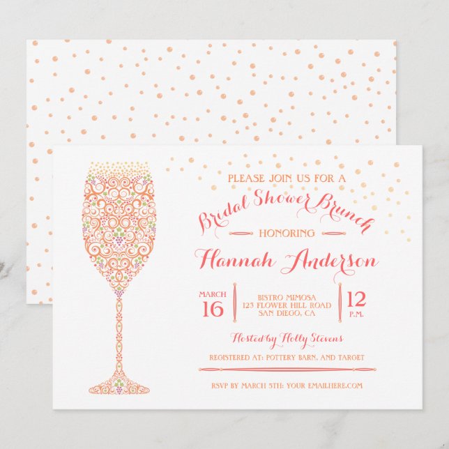 Lacy Champagne Bridal Shower Brunch Invitation (Front/Back)