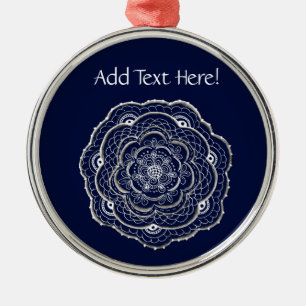 Lacy Crochet Look Doily Hand Drawn Flower Doodle Metal Ornament