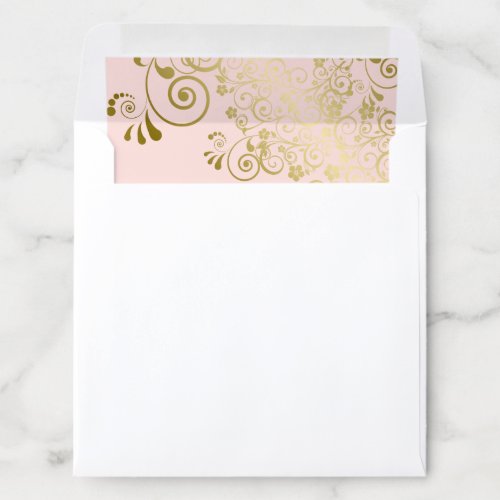 Lacy Curls Gold on Blush Pink Wedding Square Envelope Liner