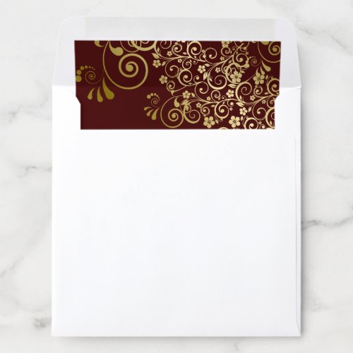 Lacy Curls  Swirls Gold  Auburn Wedding Square Envelope Liner