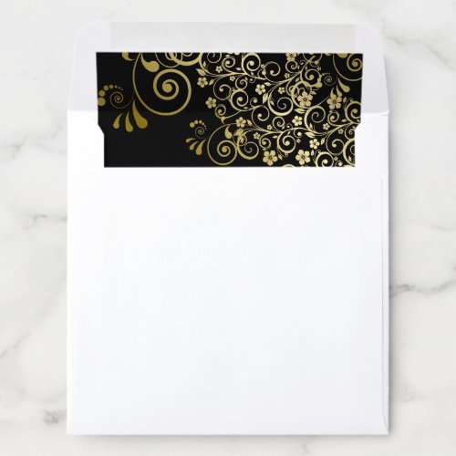 Lacy Curls  Swirls Gold  Black Wedding Square Envelope Liner