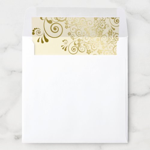 Lacy Curls  Swirls Gold  Cream Wedding Square Envelope Liner