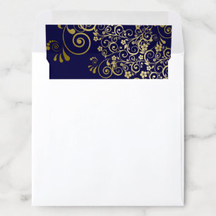 Lacy Curls & Swirls Gold Navy Blue Wedding Square Envelope Liner