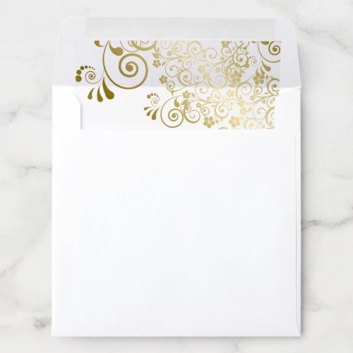 Lacy Curls  Swirls Gold  White Wedding Square Envelope Liner