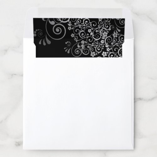 Lacy Curls  Swirls Silver  Black Wedding Square Envelope Liner