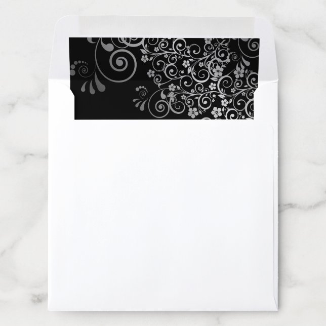 Lacy Curls & Swirls Silver & Black Wedding Square Envelope Liner (In Envelope)
