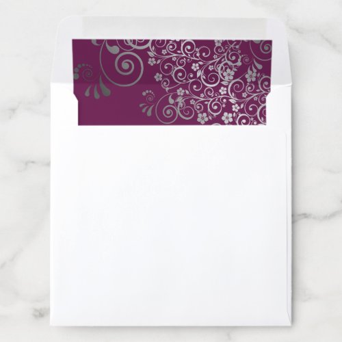 Lacy Curls Swirls Silver  Cassis Wedding Square Envelope Liner