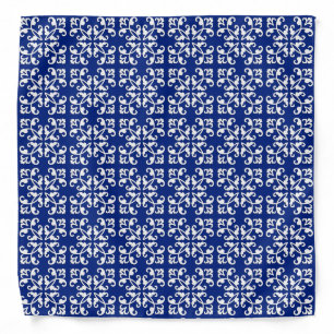Lacy cutwork - white over lapis blue bandana