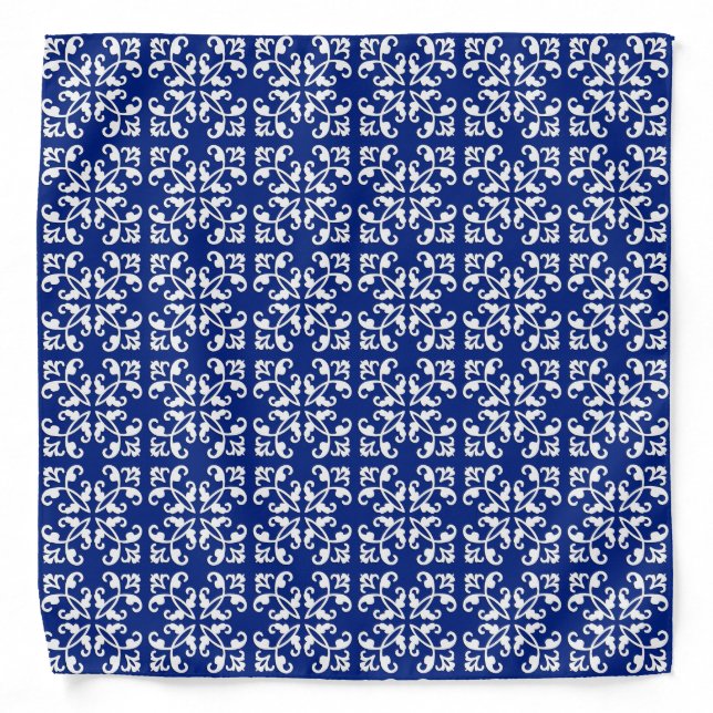 Lacy cutwork - white over lapis blue bandana (Front)