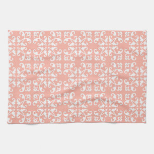 Lacy cutwork - white over peach swiss dots towel