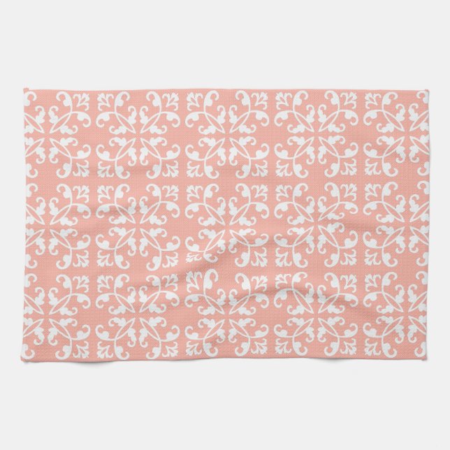 Lacy cutwork - white over peach swiss dots towel (Horizontal)