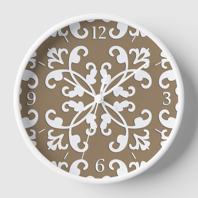 Lacy cutwork - white over taupe tan clock (Front)