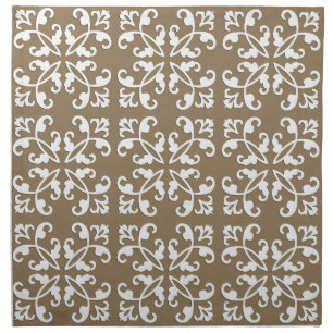 Lacy cutwork - white over taupe tan napkin
