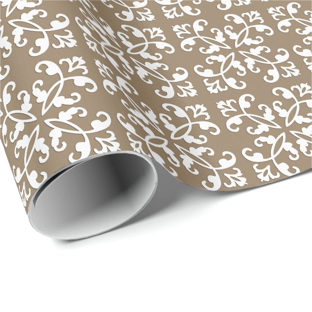 Lacy cutwork - white over taupe tan wrapping paper (Roll Corner)